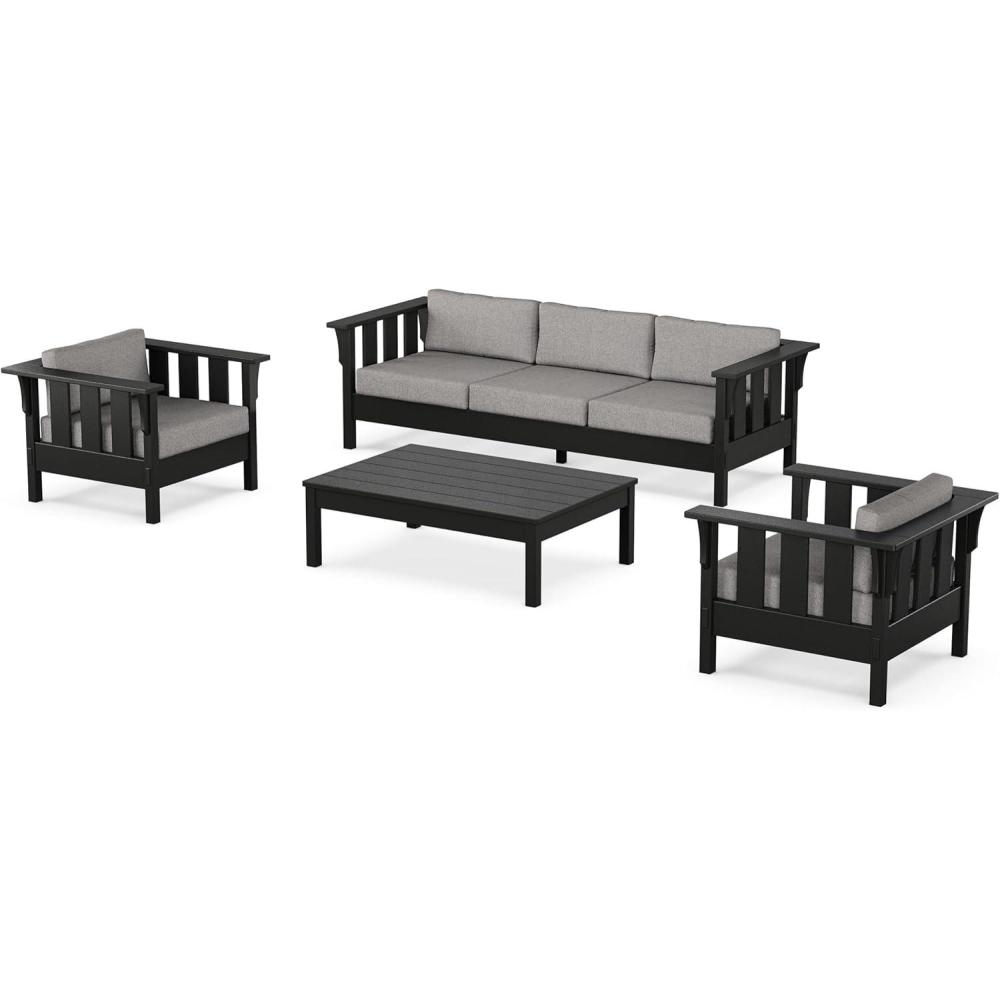 image:imageMartha Stewart by POLYWOOD Acadia 4Piece Deep Seating Set with Sofa in Black Dune BurlapGrey Mist