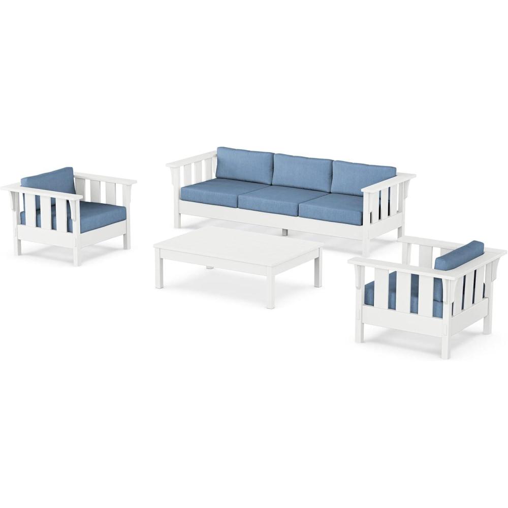 image:imageMartha Stewart by POLYWOOD Acadia 4Piece Deep Seating Set with Sofa in White Glacier SpaSky Blue