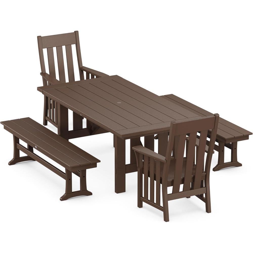image:imageMartha Stewart by POLYWOOD Acadia 5Piece Dining Set with Benches in Slate GreyMahogany