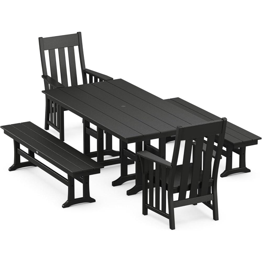 image:imageMartha Stewart by POLYWOOD Acadia 5Piece Farmhouse Dining Set with Benches in TeakBlack