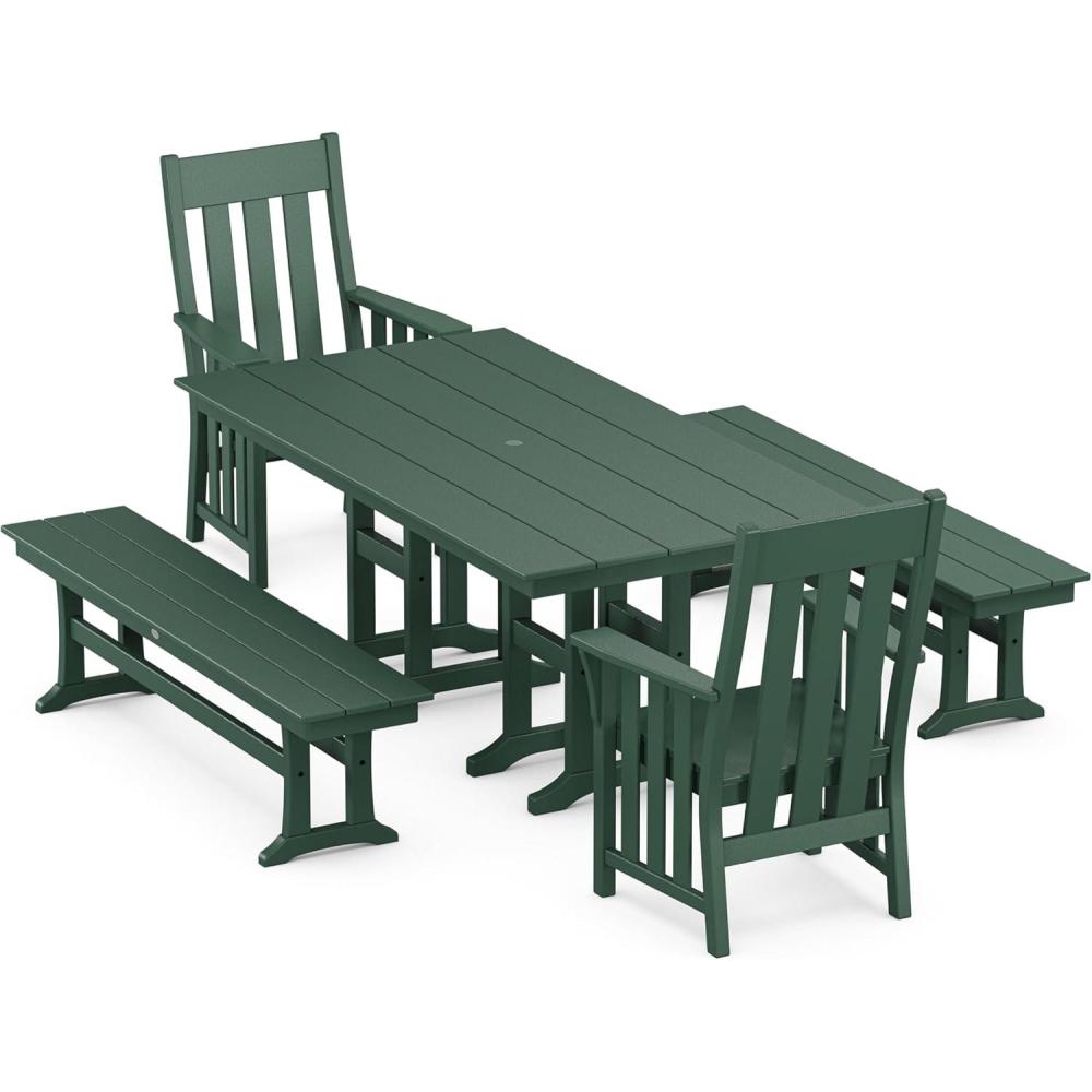 image:imageMartha Stewart by POLYWOOD Acadia 5Piece Farmhouse Dining Set with Benches in TeakGreen