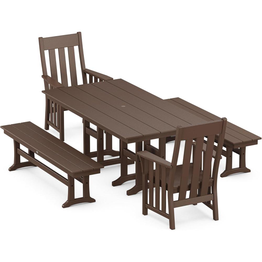 image:imageMartha Stewart by POLYWOOD Acadia 5Piece Farmhouse Dining Set with Benches in TeakMahogany
