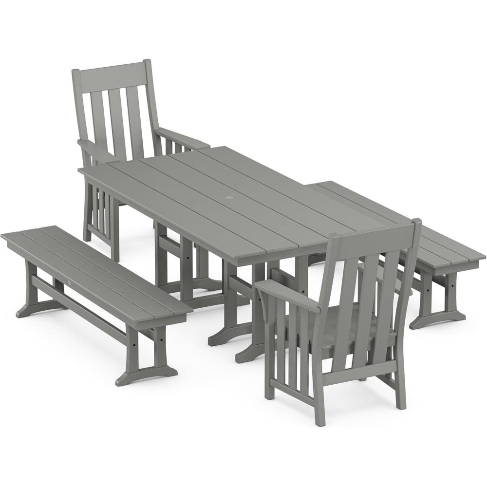 image:imageMartha Stewart by POLYWOOD Acadia 5Piece Farmhouse Dining Set with Benches in TeakSlate Grey