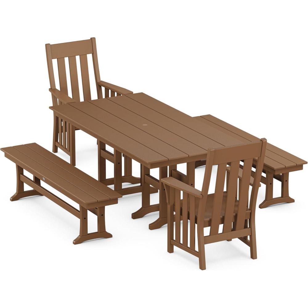image:imageMartha Stewart by POLYWOOD Acadia 5Piece Farmhouse Dining Set with Benches in TeakTeak