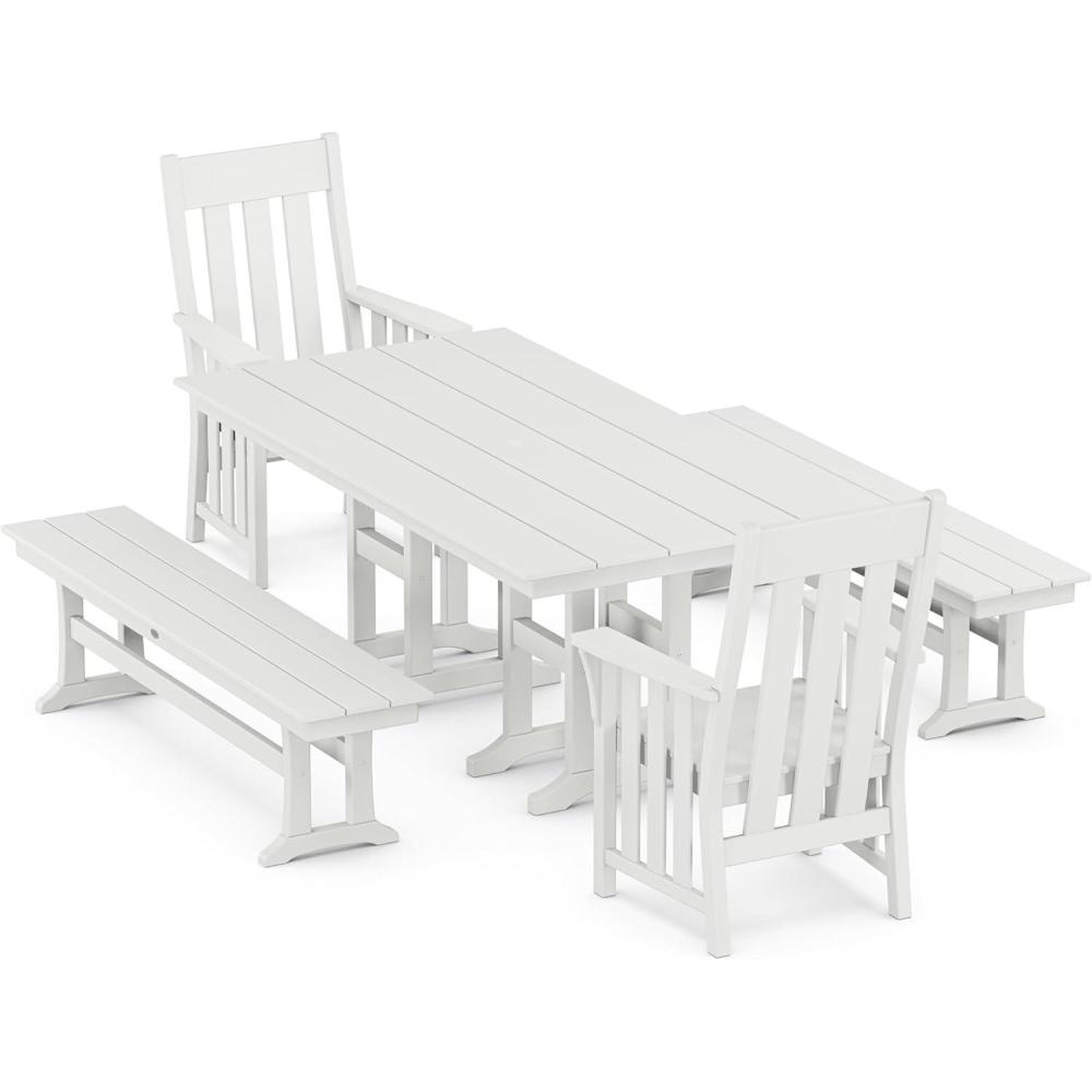 image:imageMartha Stewart by POLYWOOD Acadia 5Piece Farmhouse Dining Set with Benches in TeakWhite