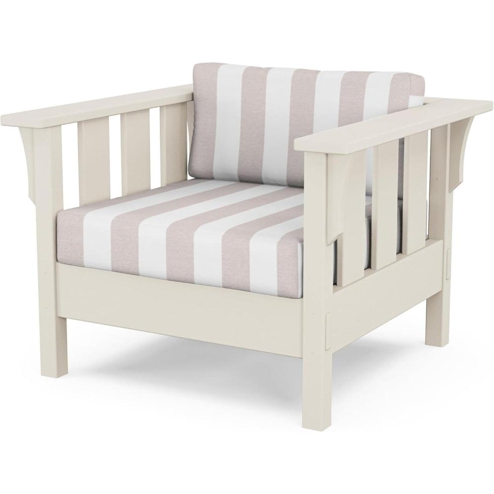 image:imageMartha Stewart by POLYWOOD Acadia Deep Seating Chair in Slate GreyNatural LinenSand Cabana Stripe Dune Burlap