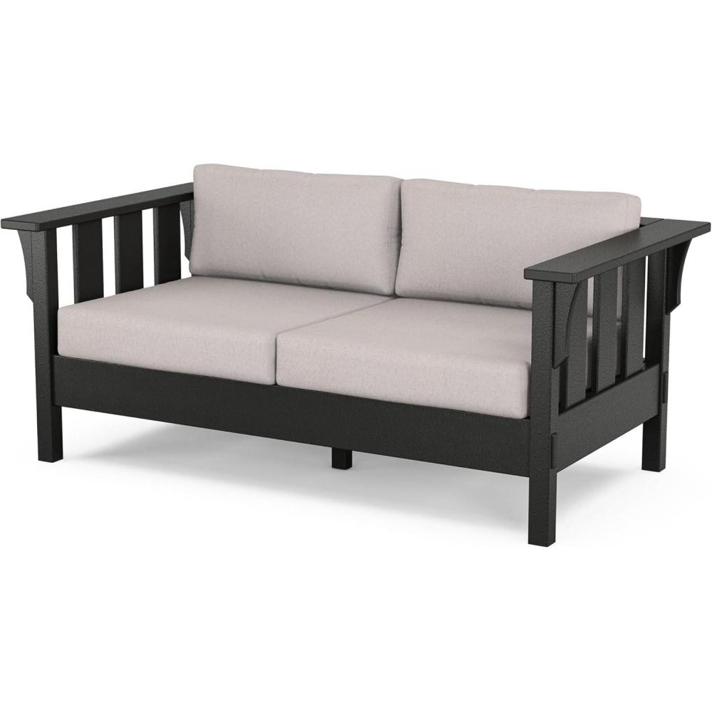 image:imageMartha Stewart by POLYWOOD Acadia Deep Seating Loveseat in MahoganySpiced BurlapBlack Dune Burlap