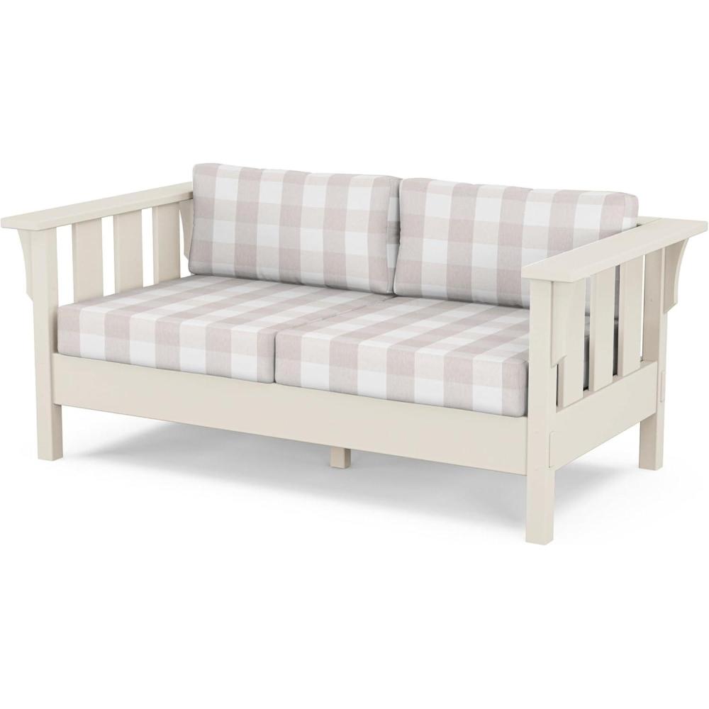 image:imageMartha Stewart by POLYWOOD Acadia Deep Seating Loveseat in MahoganySpiced BurlapSand Buffalo Plaid Dune Burlap