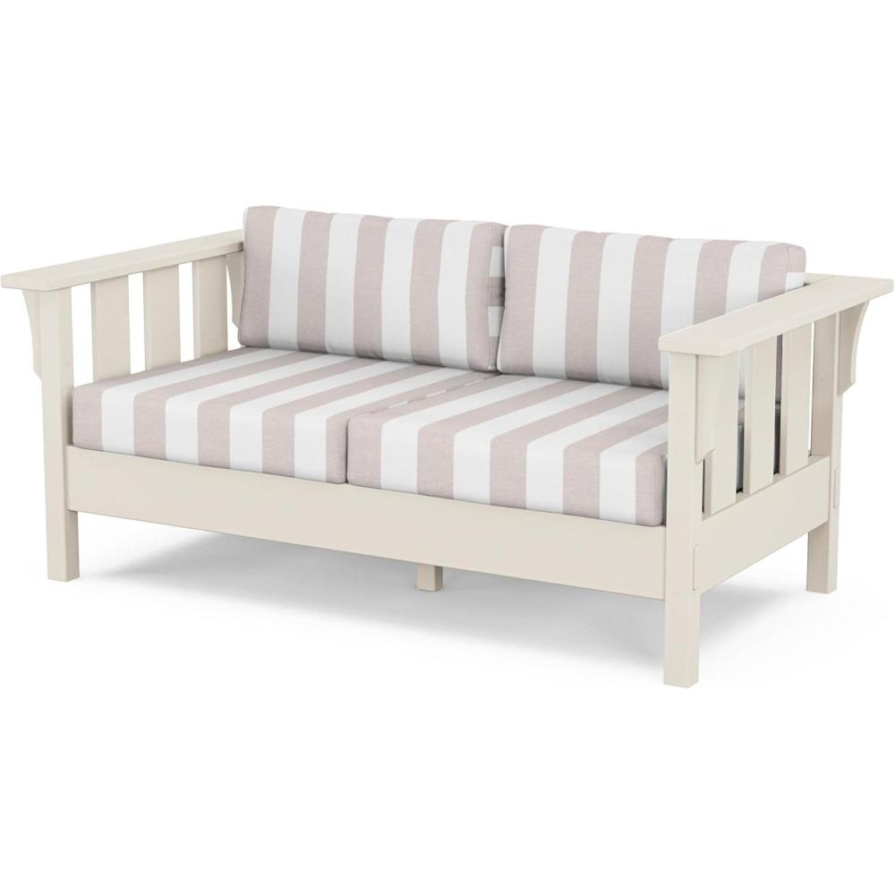 image:imageMartha Stewart by POLYWOOD Acadia Deep Seating Loveseat in MahoganySpiced BurlapSand Cabana Stripe Dune Burlap
