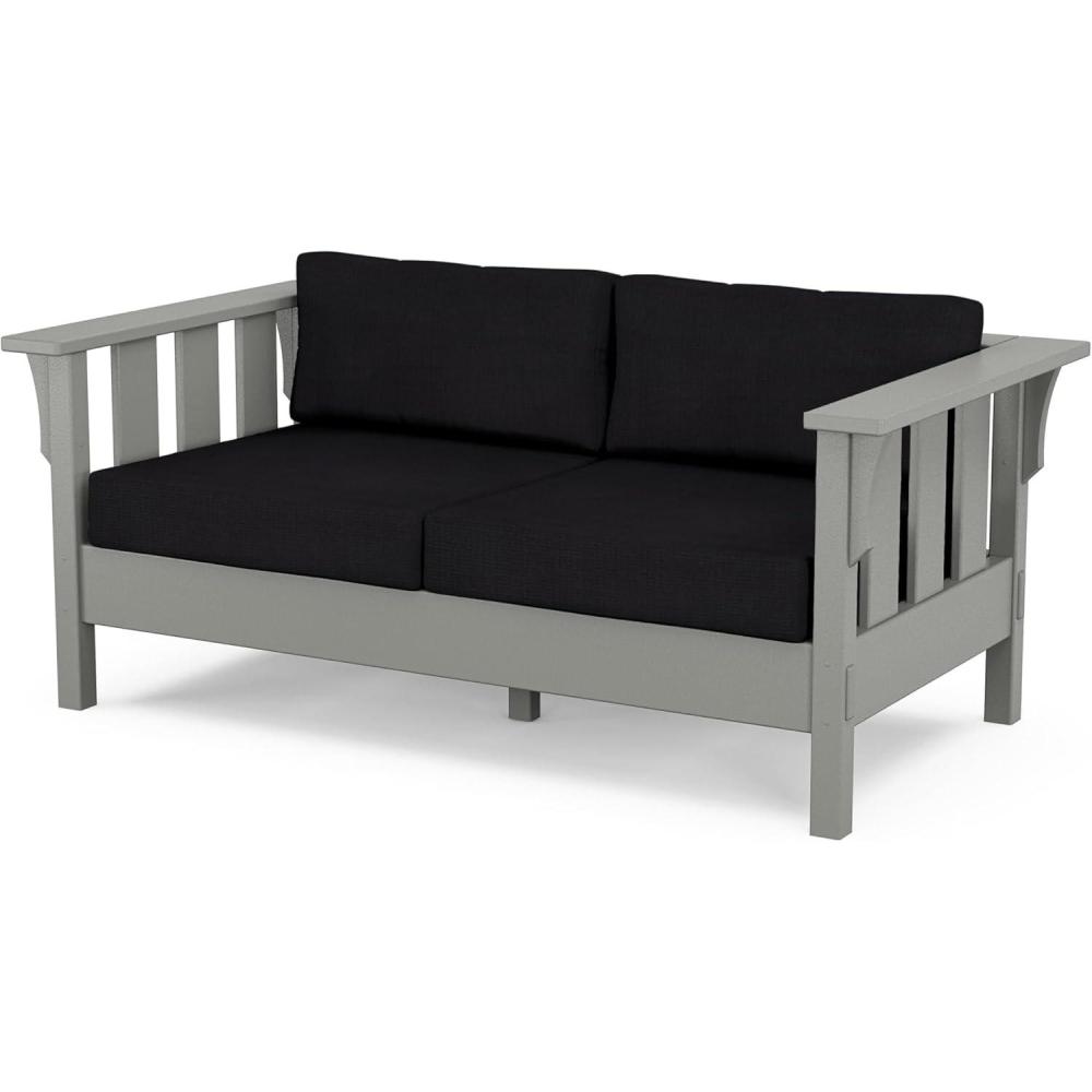image:imageMartha Stewart by POLYWOOD Acadia Deep Seating Loveseat in MahoganySpiced BurlapSlate Grey Midnight Linen