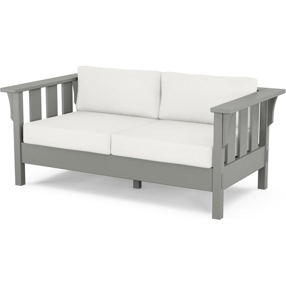 image:imageMartha Stewart by POLYWOOD Acadia Deep Seating Loveseat in MahoganySpiced BurlapSlate Grey Natural Linen