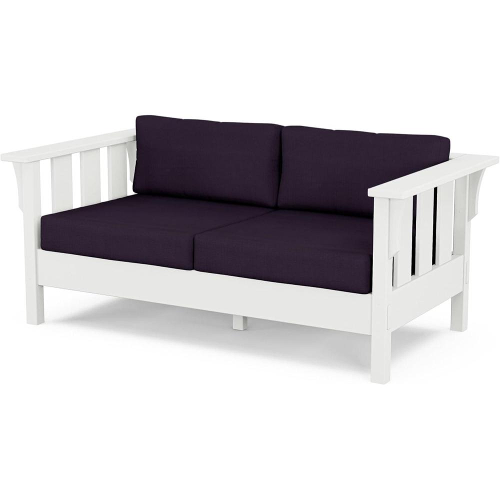 image:imageMartha Stewart by POLYWOOD Acadia Deep Seating Loveseat in MahoganySpiced BurlapWhite Navy Linen