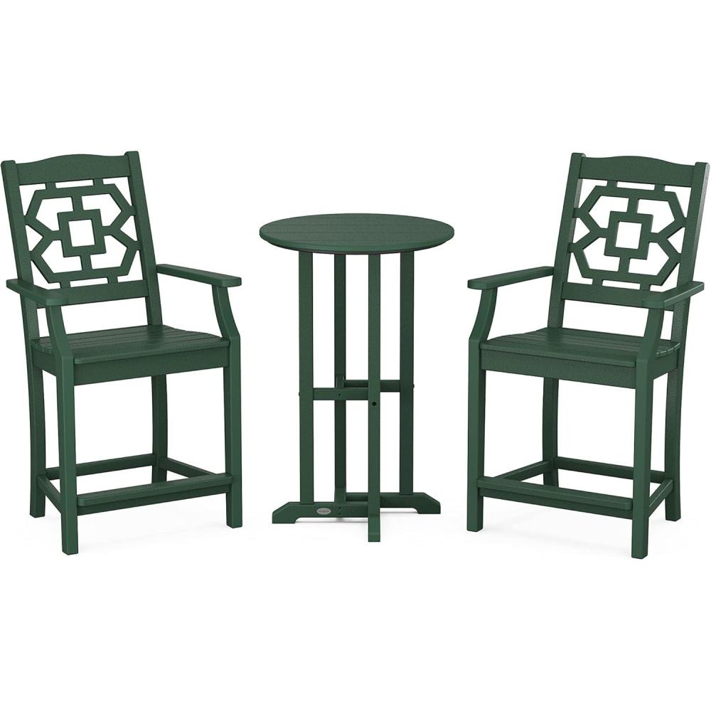 image:imageMartha Stewart by POLYWOOD Chinoiserie 3Piece Farmhouse Bistro Counter Set in MahoganyGreen