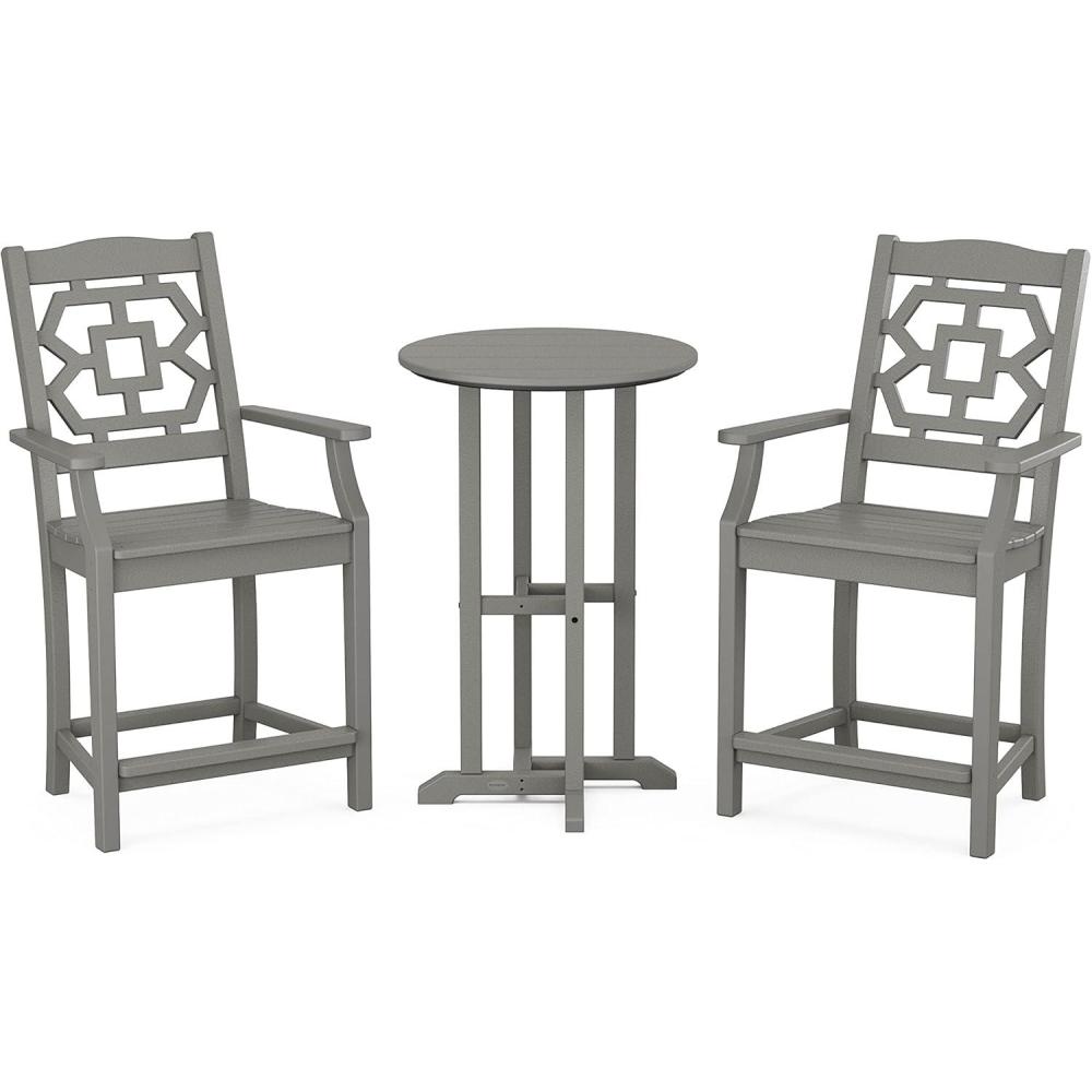 image:imageMartha Stewart by POLYWOOD Chinoiserie 3Piece Farmhouse Bistro Counter Set in MahoganySlate Grey