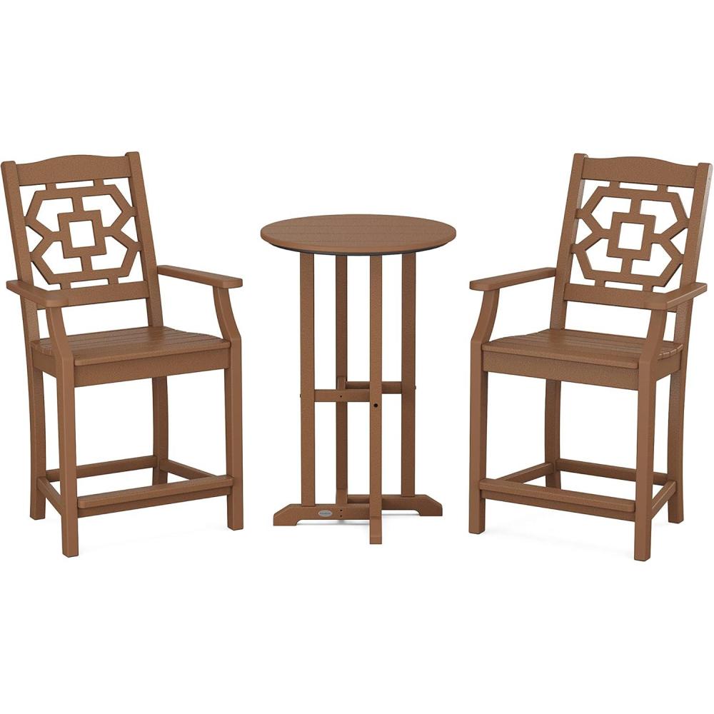 image:imageMartha Stewart by POLYWOOD Chinoiserie 3Piece Farmhouse Bistro Counter Set in MahoganyTeak