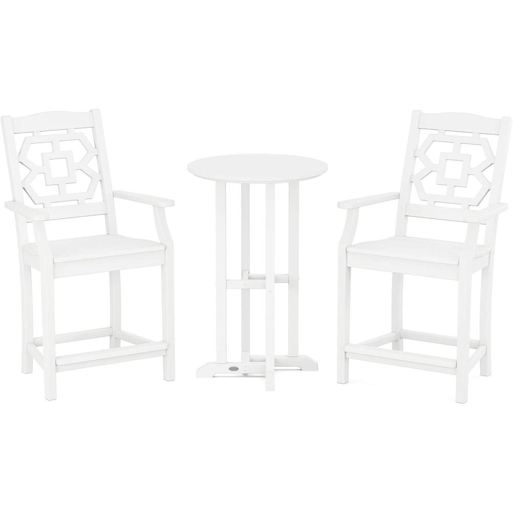 image:imageMartha Stewart by POLYWOOD Chinoiserie 3Piece Farmhouse Bistro Counter Set in MahoganyWhite