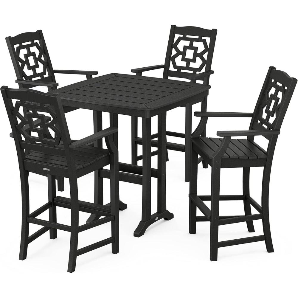 image:imageMartha Stewart by POLYWOOD Chinoiserie 5Piece Bar Set with Trestle Legs in WhiteBlack
