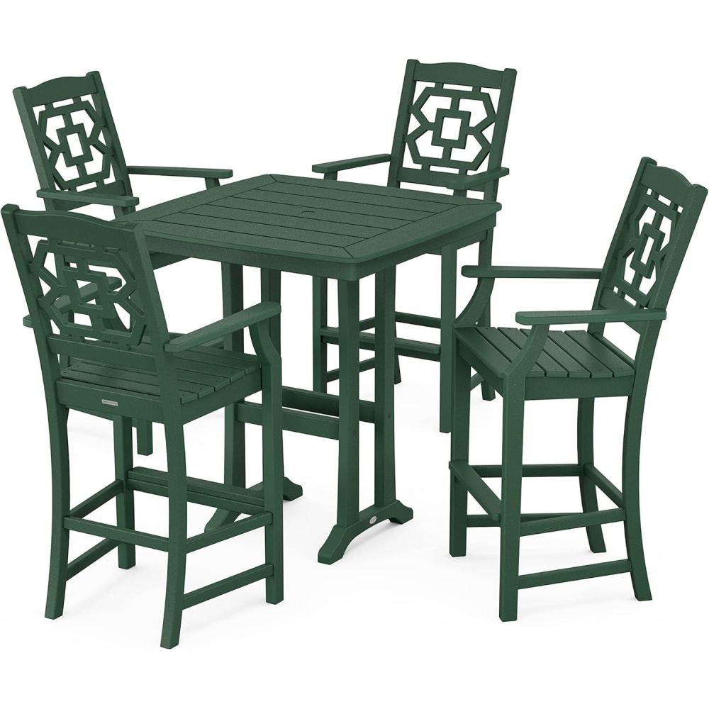 image:imageMartha Stewart by POLYWOOD Chinoiserie 5Piece Bar Set with Trestle Legs in WhiteGreen