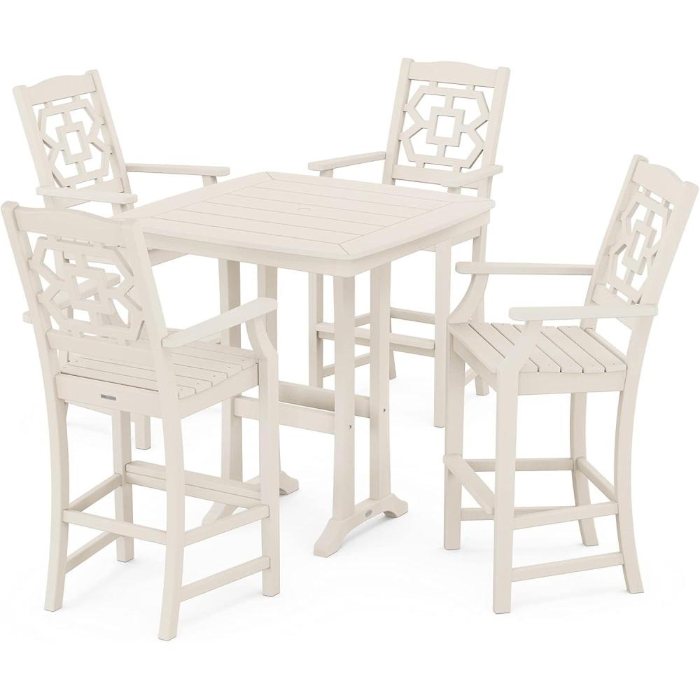 image:imageMartha Stewart by POLYWOOD Chinoiserie 5Piece Bar Set with Trestle Legs in WhiteSand