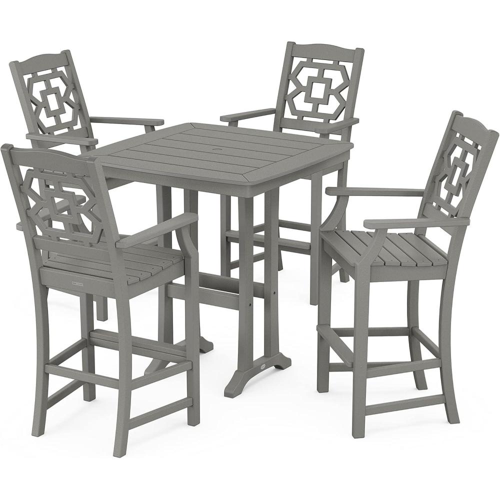 image:imageMartha Stewart by POLYWOOD Chinoiserie 5Piece Bar Set with Trestle Legs in WhiteSlate Grey