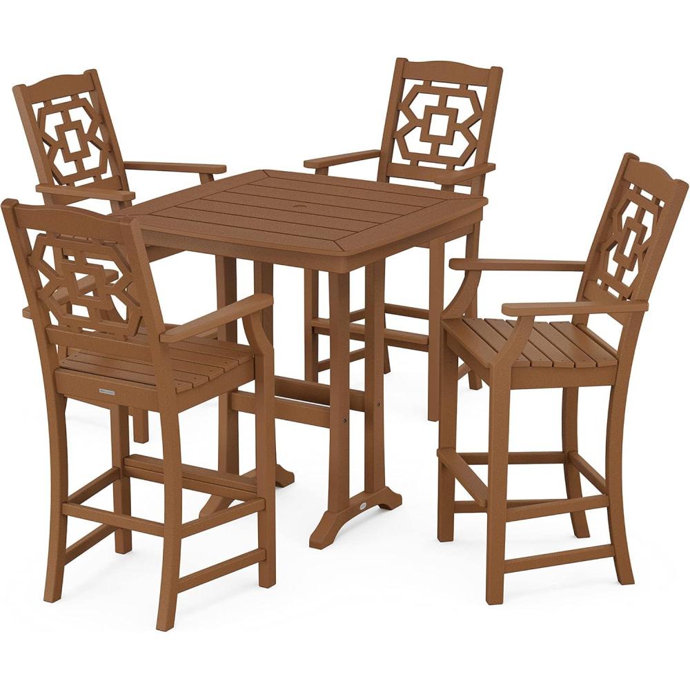 image:imageMartha Stewart by POLYWOOD Chinoiserie 5Piece Bar Set with Trestle Legs in WhiteTeak