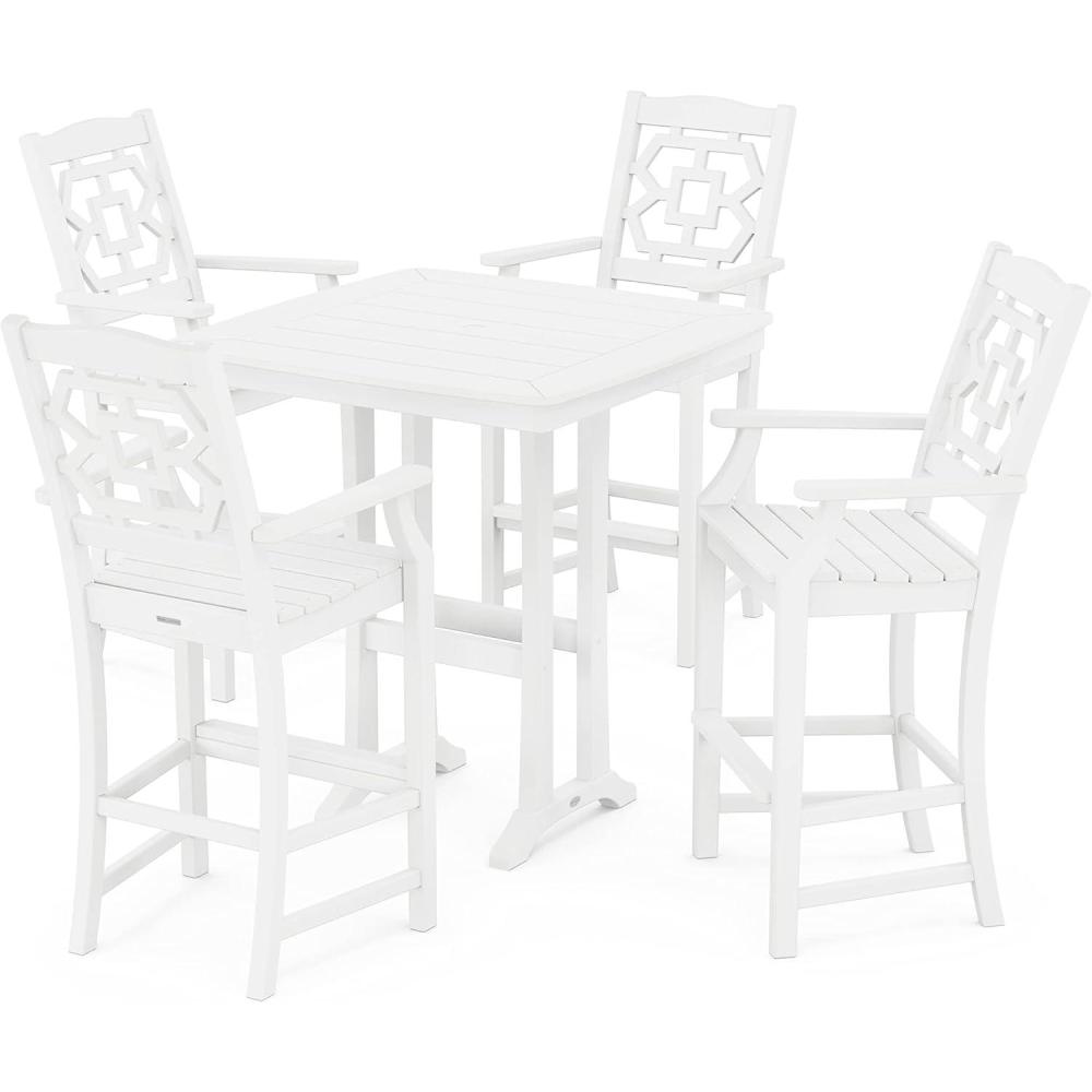 image:imageMartha Stewart by POLYWOOD Chinoiserie 5Piece Bar Set with Trestle Legs in WhiteWhite