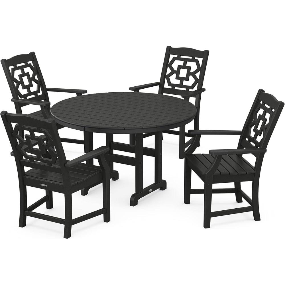 image:imageMartha Stewart by POLYWOOD Chinoiserie 5Piece Round Farmhouse Dining Set in Slate GreyBlack