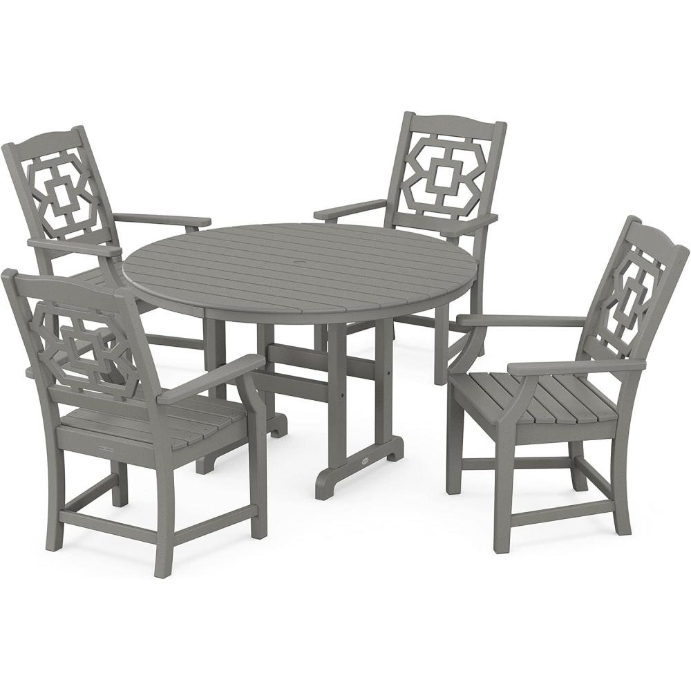 image:imageMartha Stewart by POLYWOOD Chinoiserie 5Piece Round Farmhouse Dining Set in Slate GreySlate Grey
