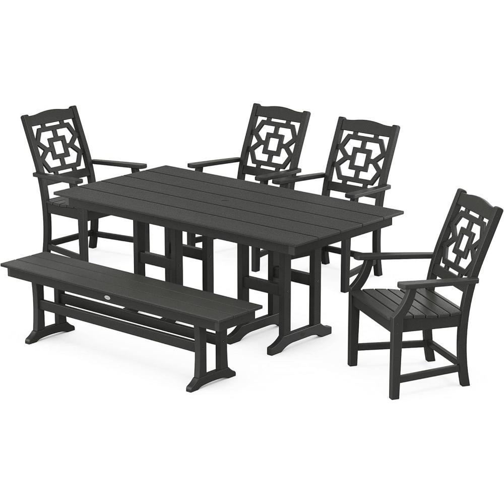 image:imageMartha Stewart by POLYWOOD Chinoiserie 6Piece Farmhouse Dining Set with Bench in GreenBlack