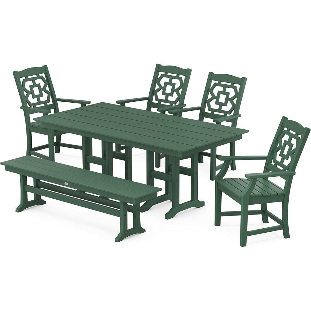 image:imageMartha Stewart by POLYWOOD Chinoiserie 6Piece Farmhouse Dining Set with Bench in GreenGreen
