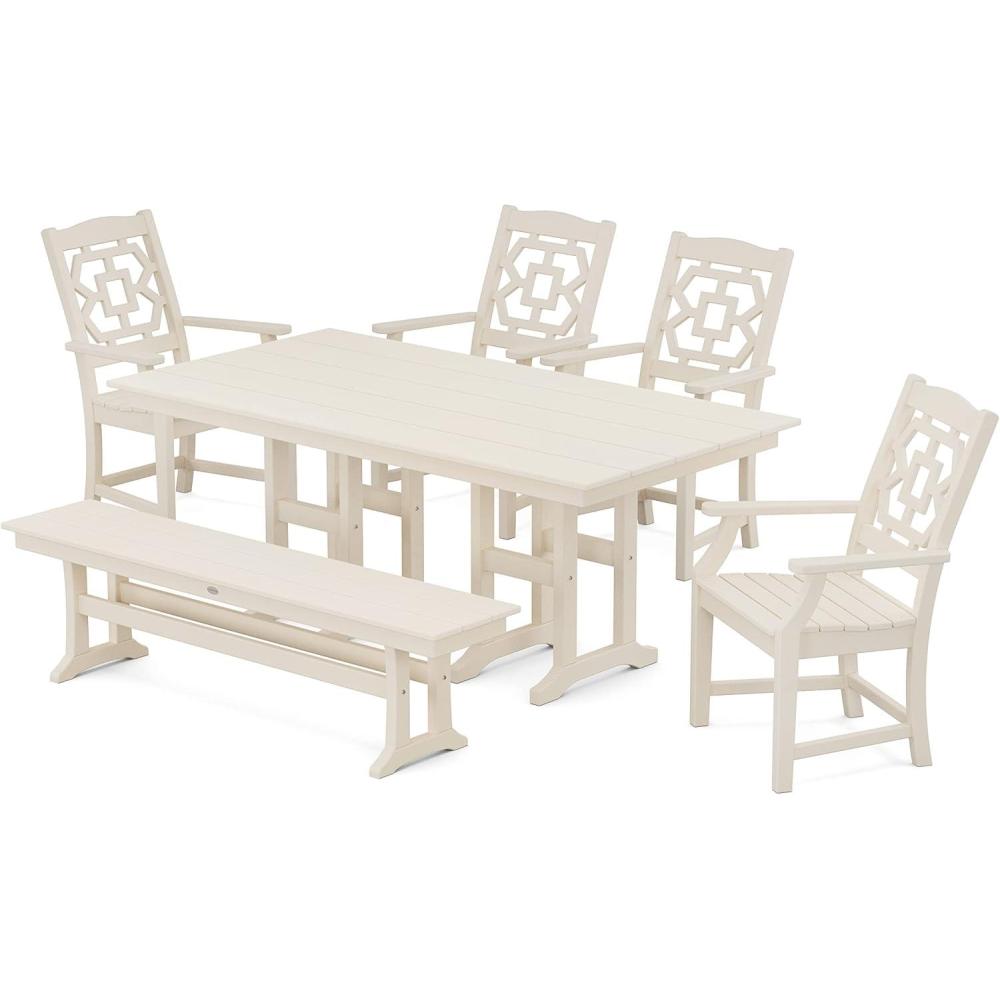 image:imageMartha Stewart by POLYWOOD Chinoiserie 6Piece Farmhouse Dining Set with Bench in GreenSand