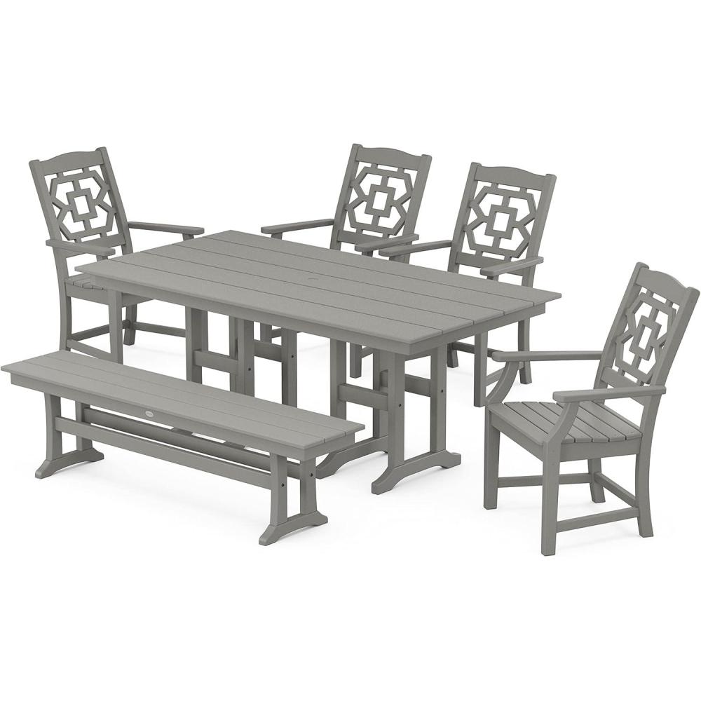 image:imageMartha Stewart by POLYWOOD Chinoiserie 6Piece Farmhouse Dining Set with Bench in GreenSlate Grey