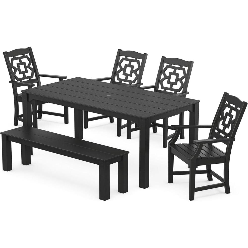 image:imageMartha Stewart by POLYWOOD Chinoiserie 6Piece Parsons Dining Set with Bench Exclusive in TeakBlack
