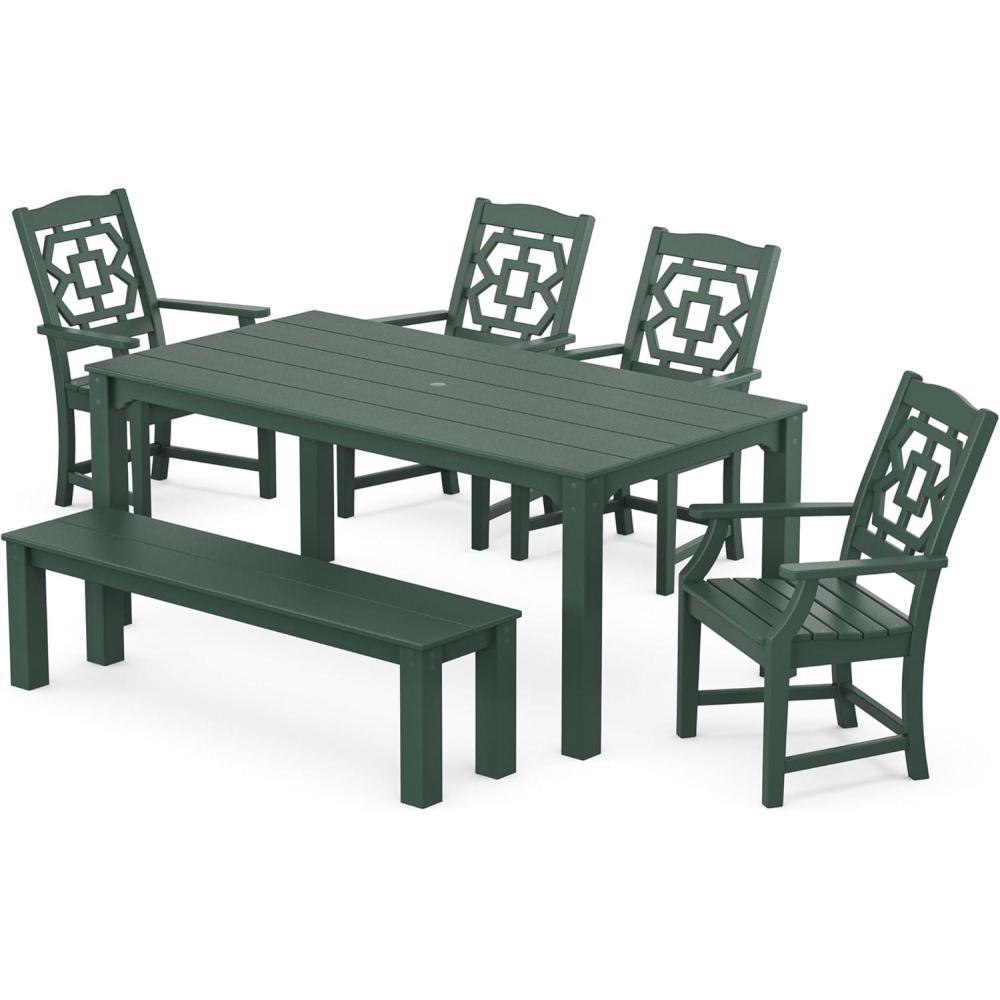 image:imageMartha Stewart by POLYWOOD Chinoiserie 6Piece Parsons Dining Set with Bench Exclusive in TeakGreen
