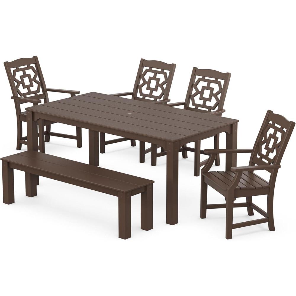 image:imageMartha Stewart by POLYWOOD Chinoiserie 6Piece Parsons Dining Set with Bench Exclusive in TeakMahogany