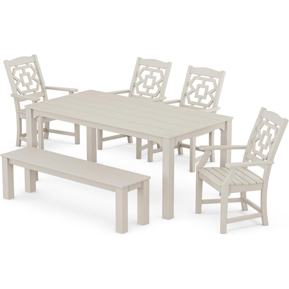 image:imageMartha Stewart by POLYWOOD Chinoiserie 6Piece Parsons Dining Set with Bench Exclusive in TeakSand