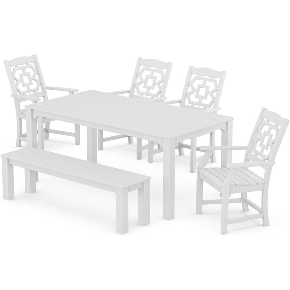 image:imageMartha Stewart by POLYWOOD Chinoiserie 6Piece Parsons Dining Set with Bench Exclusive in TeakWhite
