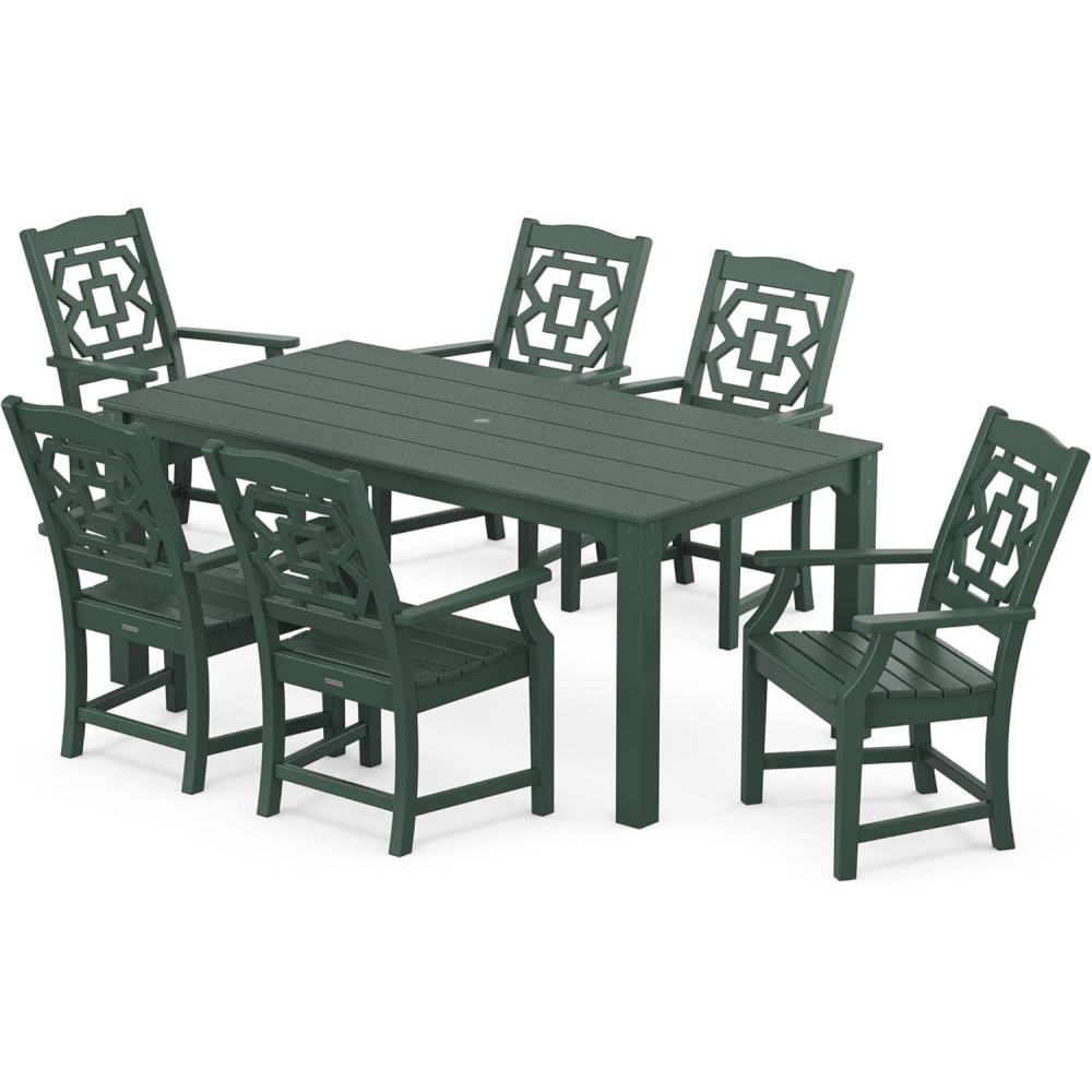image:imageMartha Stewart by POLYWOOD Chinoiserie Arm Chair 7Piece Parsons Dining Set Exclusive in TeakGreen