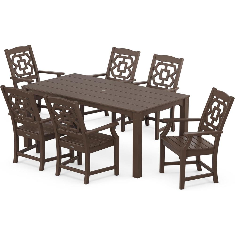 image:imageMartha Stewart by POLYWOOD Chinoiserie Arm Chair 7Piece Parsons Dining Set Exclusive in TeakMahogany