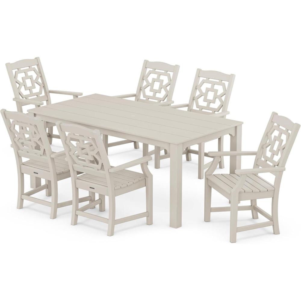 image:imageMartha Stewart by POLYWOOD Chinoiserie Arm Chair 7Piece Parsons Dining Set Exclusive in TeakSand