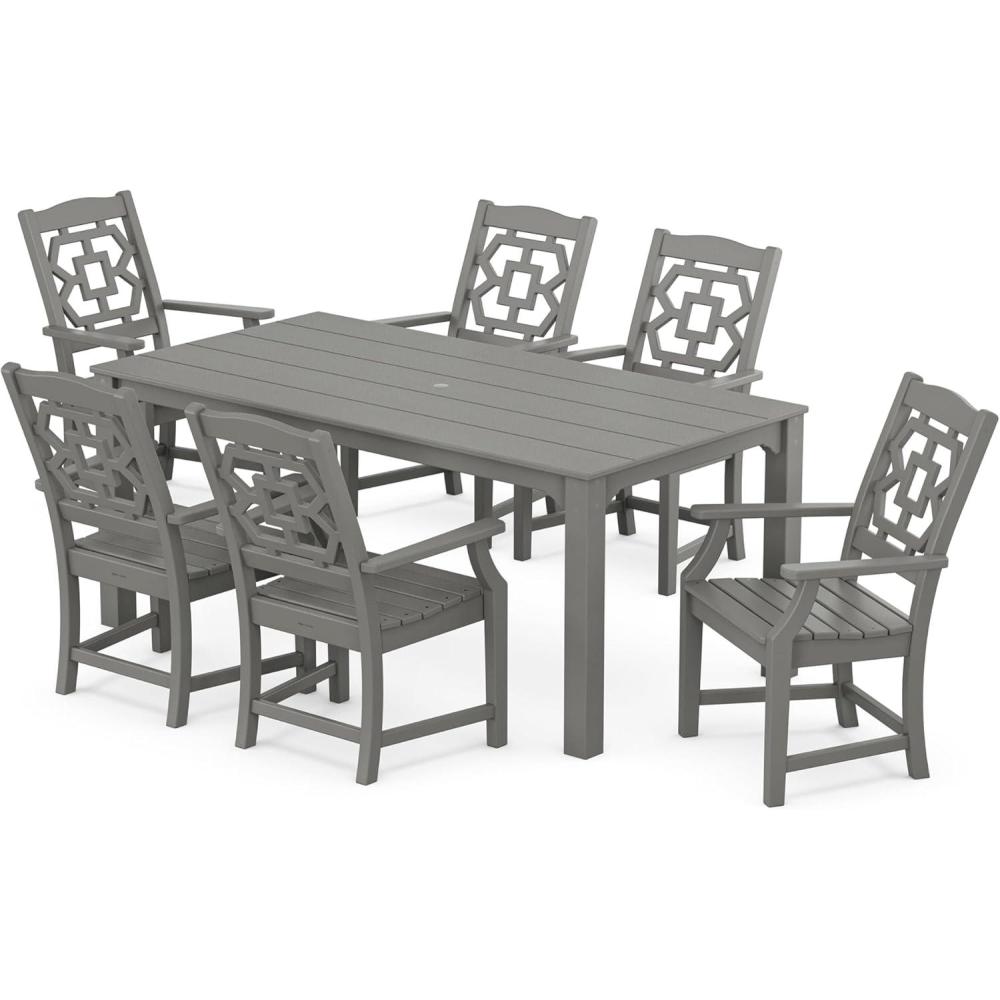 image:imageMartha Stewart by POLYWOOD Chinoiserie Arm Chair 7Piece Parsons Dining Set Exclusive in TeakSlate Grey