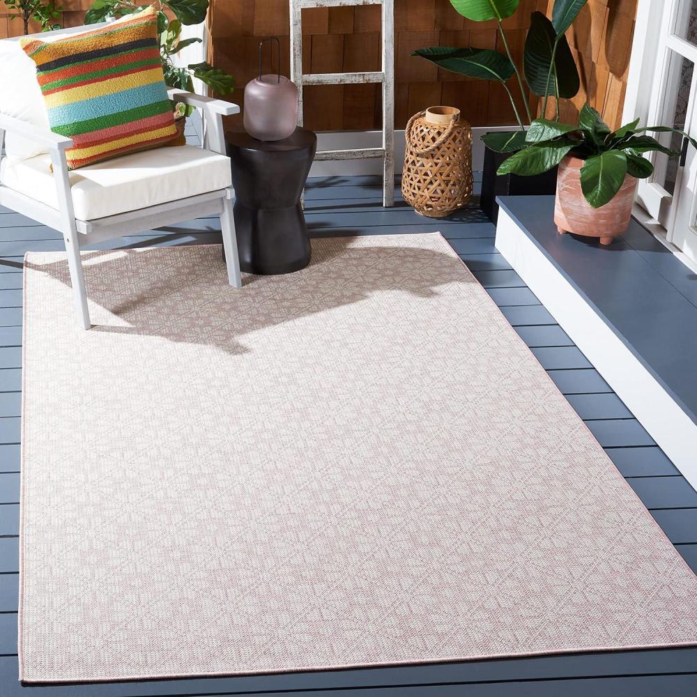image:imageMartha Stewart x SAFAVIEH Outdoor Area Rug Collection 8 x 10 Blue amp Beige Weather Resistant amp Washable Ideal for Patio Backyard Mudroom Deck Dining Space MSR4491MPinkIvory