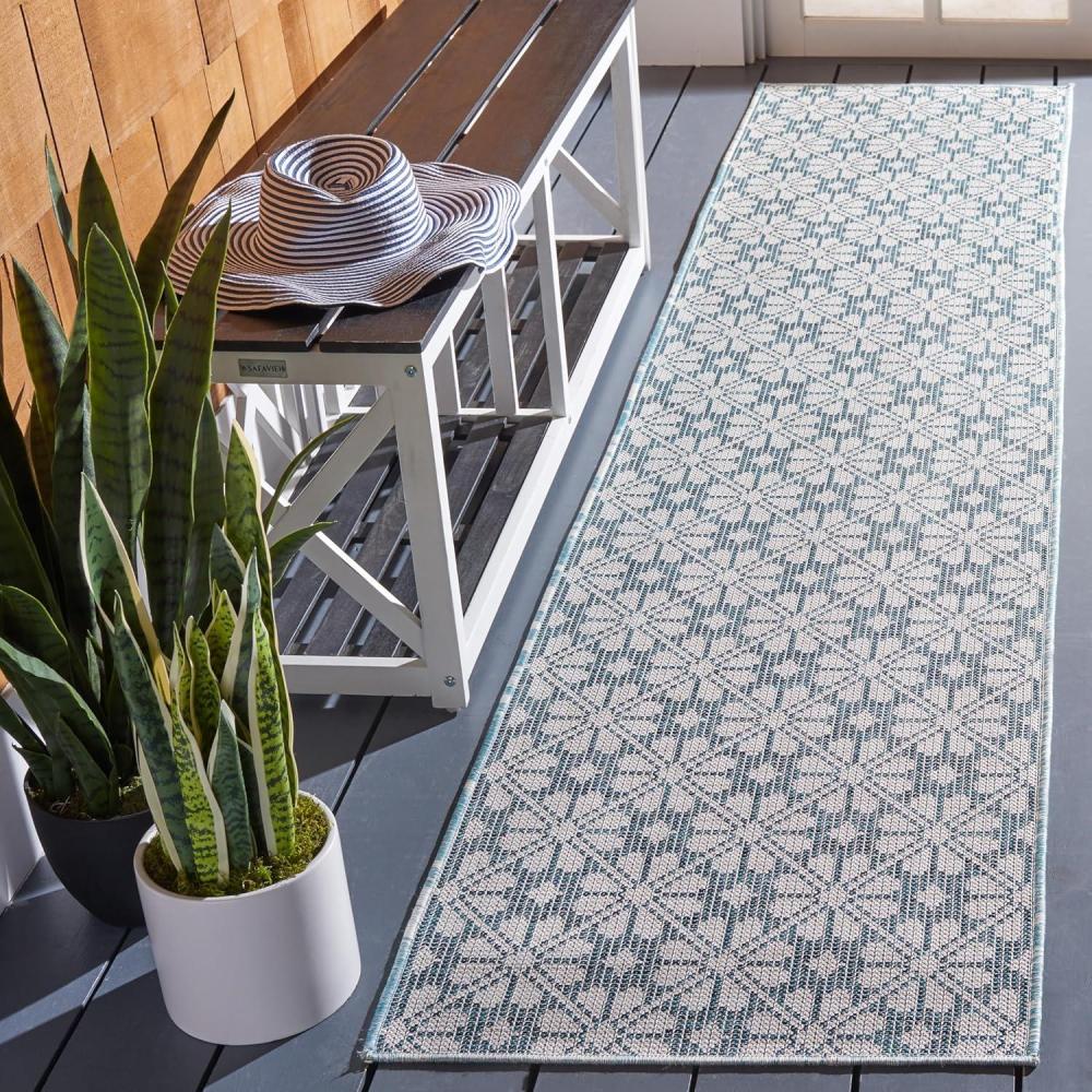 image:imageMartha Stewart x SAFAVIEH Outdoor Area Rug Collection 8 x 10 Blue amp Beige Weather Resistant amp Washable Ideal for Patio Backyard Mudroom Deck Dining Space MSR4491MBlueBeige