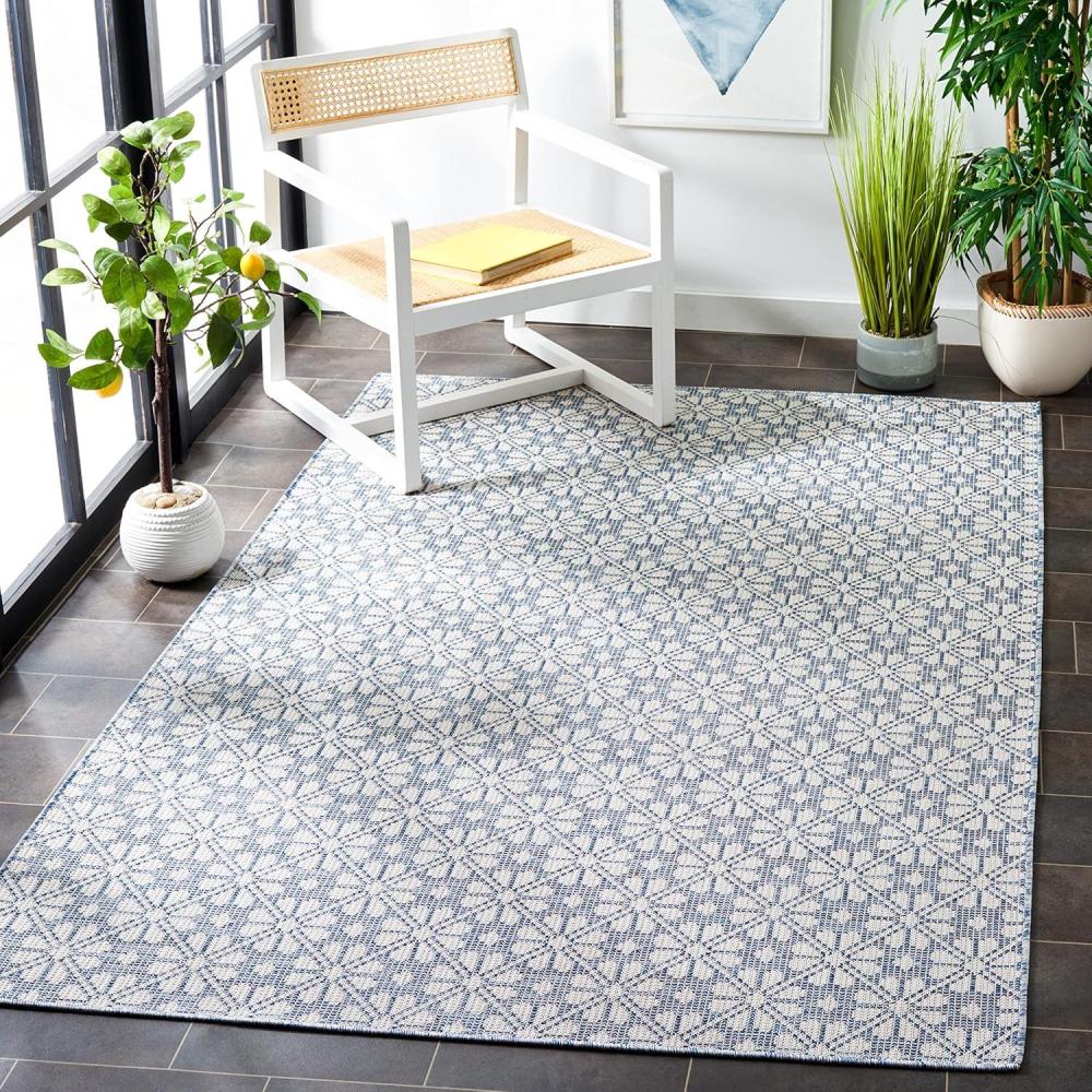 image:imageMartha Stewart x SAFAVIEH Outdoor Area Rug Collection 8 x 10 Blue amp Beige Weather Resistant amp Washable Ideal for Patio Backyard Mudroom Deck Dining Space MSR4491MNavyIvory