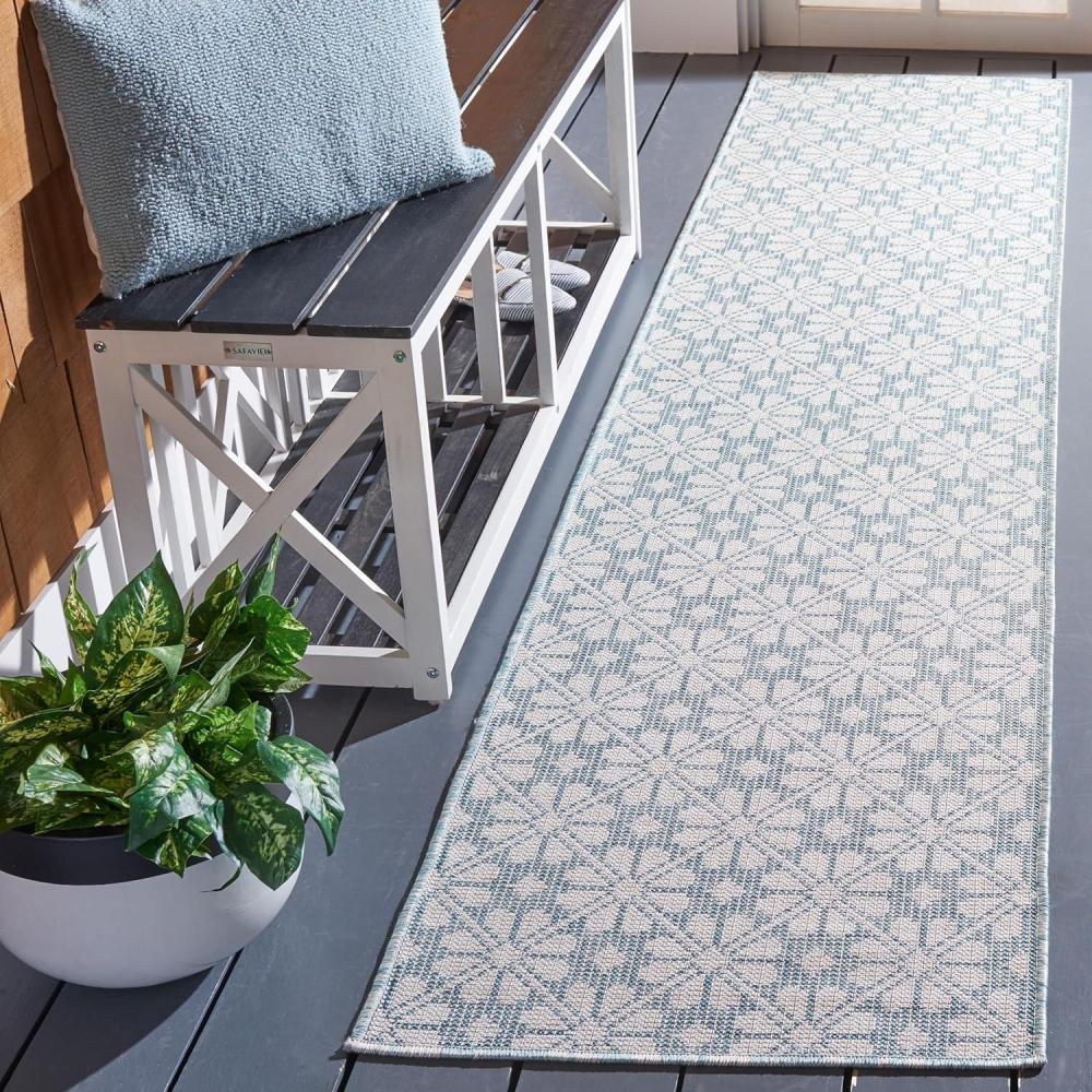image:imageMartha Stewart x SAFAVIEH Outdoor Area Rug Collection 8 x 10 Blue amp Beige Weather Resistant amp Washable Ideal for Patio Backyard Mudroom Deck Dining Space MSR4491MAqua
