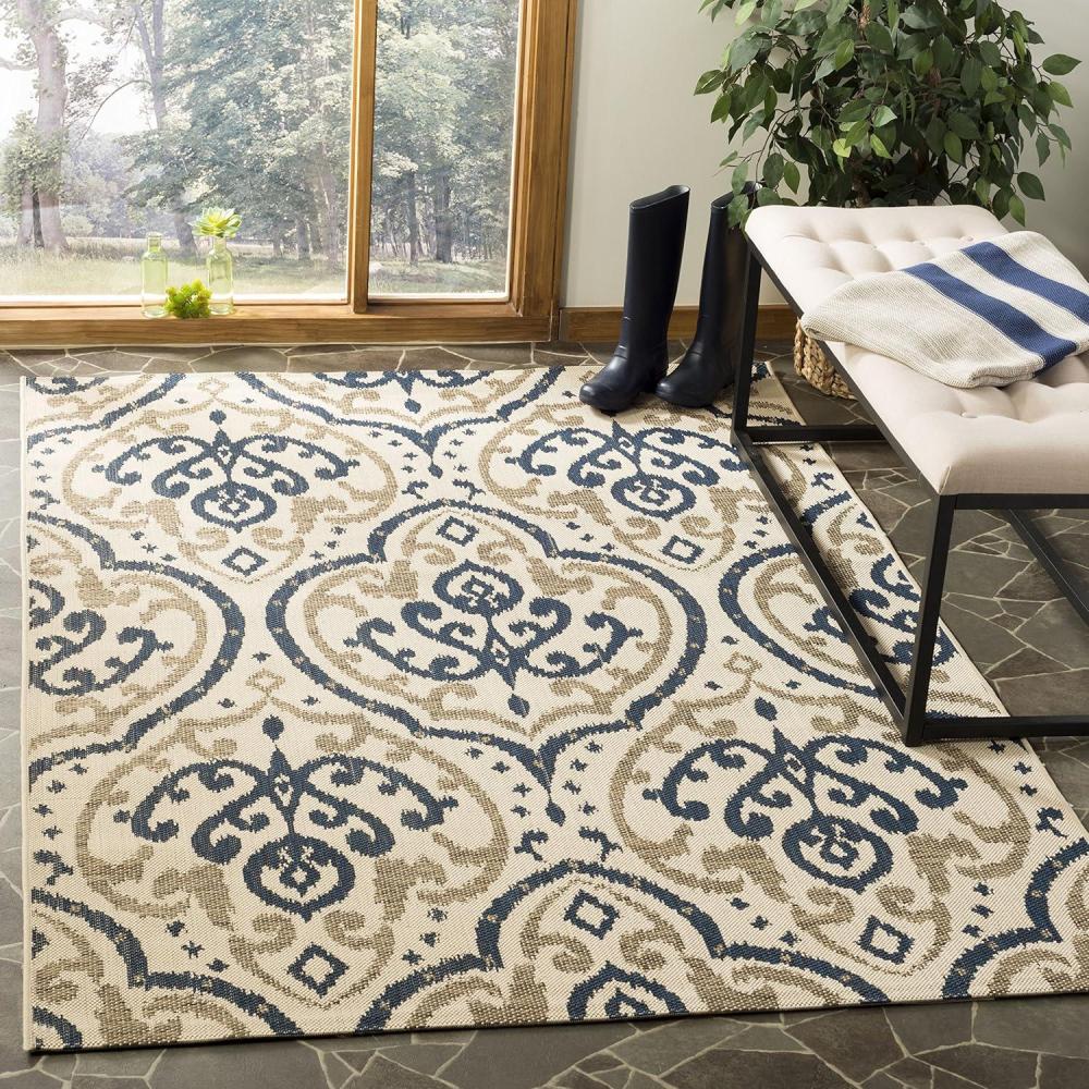 image:imageMartha Stewart x SAFAVIEH Outdoor Area Rug Collection 8 x 112 Beige amp Anthracite Weather Resistant amp Washable Ideal for Patio Backyard Mudroom Deck Dining Space MSR411423612BeigeNavy