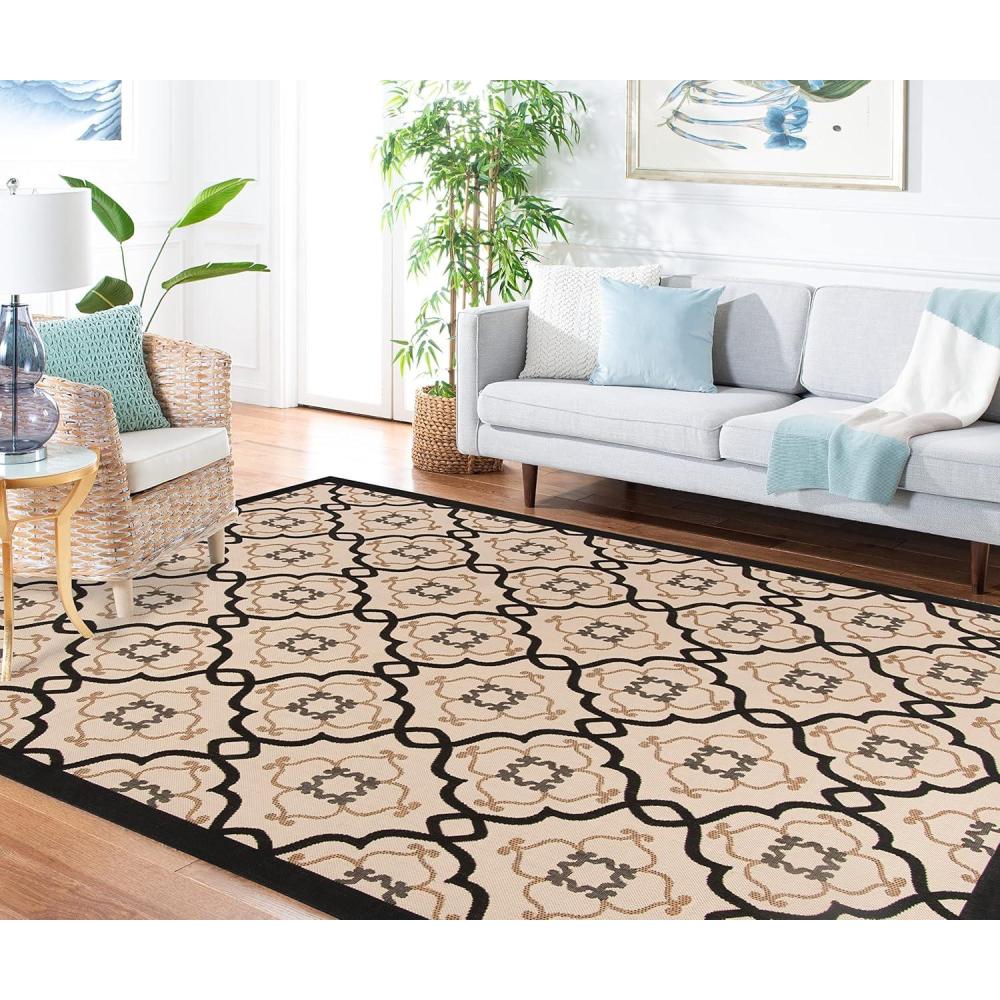 image:imageMartha Stewart x SAFAVIEH Outdoor Area Rug Collection 8 x 112 Beige amp Sweet Pea Weather Resistant amp Washable Ideal for Patio Backyard Mudroom Deck Dining Space MSR4262Silhouette