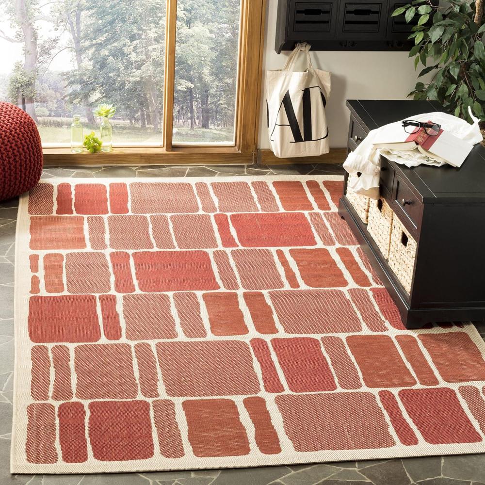 image:imageMartha Stewart x SAFAVIEH Outdoor Area Rug Collection 8 x 112 Cream amp Sweet Pea Weather Resistant amp Washable Ideal for Patio Backyard Mudroom Deck Dining Space MSR4289325BeigeRed