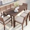 Martha Stewart Bedford 9 Piece Patio Set with 71″ Table and 8 Stackable Chairs with Brown Brushed Woodgrain Aluminum Finish, Cream All-Weather Seat Cushions