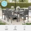 Martha Stewart Bedford 9-Piece Indoor-Outdoor Dining Set with 6 Stackable Chairs and 71″ Patio Table with Faux Wood Top and Rattan Wicker Finish in Gray